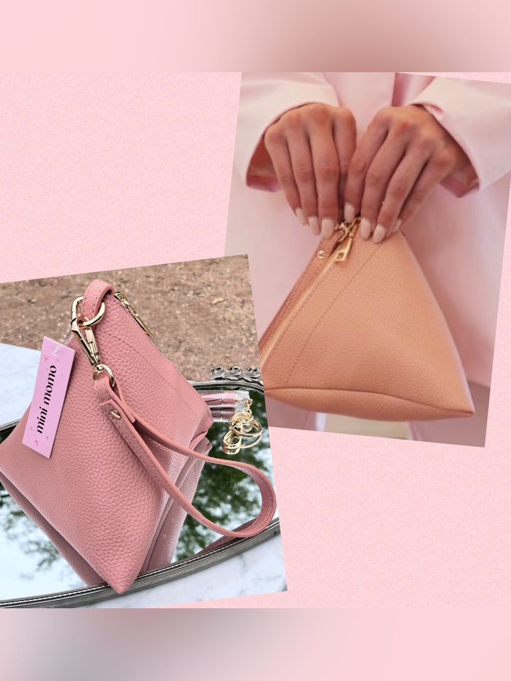 Mini Momo Pink Triangle Wristlet Bag Detachable Strap & Coordinating Tassel, New